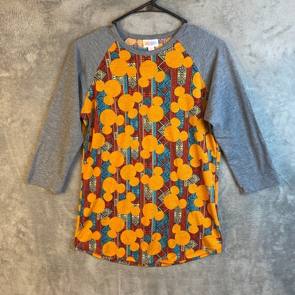 LuLaRoe Tops - LuLaRoe Randy Top Womens Small Disney Mickey Mouse Orange Gray EUC